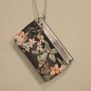 New York & Company Floral Black and Silver Clutch